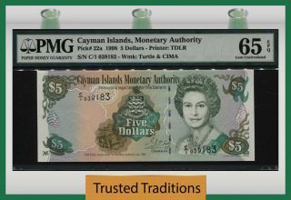 Tt Pk 22a 1998 Cayman Islands 5 Dollars Queen Elizabeth Ii Pmg 65 Epq Gem Unc
