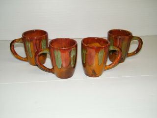 4 Vintage Dryden Pottery Hot Springs Ark Brown Green Drip Glaze Coffee Mug Cup