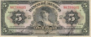 Mexico: $5 Pesos La Gitana Sep 3,  1947 Banco De Mexico.