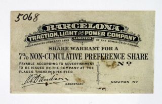 Waterlow & Sons Progress Proof Bond Coupon,  Barcelona Traction L & P 1900 - 20 W&s