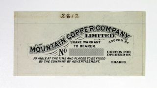Waterlow & Sons Progress Proof Bond Coupon,  Mountain Copper Co 1900 - 20 W&s