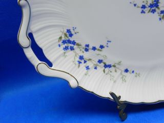 VINTAGE Bernardaud Limoges Myosotis Blue Floral Handled Cake Plate,  France 3