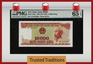 Tt Pk 109a 1990 Viet Nam State Bank 10000 Dong Ho Chi Minh Pmg 65 Epq Gem Unc