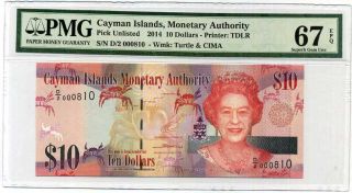 Cayman Islands 10 Dollars 2014 P Gem Unc Pmg 67 Epq Nr
