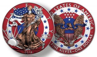 2018 Silver Eagle Colorized Liberty America 1 Oz.  999 Silver Coin