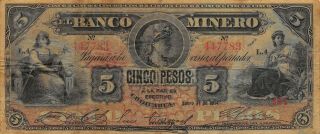 México / Minero 5 Pesos 1.  31.  1914 Series L.  4 Circulated Banknote Mxan