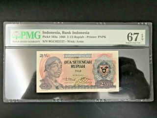 1968 Indonesia Bank Indonesia 2 1/2 Rupiah Pick 103a Pmg 67 Epq