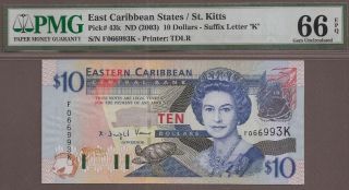East Caribbean States: 10 Dollars Banknote,  (unc Pmg66),  P - 43k,  2003,
