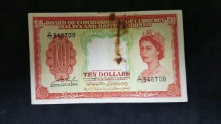 Bank Of Malaya And British Borneo,  10 Dollars 1953,  Vg