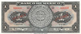 México 1 Peso 12.  5.  1948 P 38ds Series Ad Specimen Uncirculated Banknote