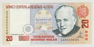 Peru 20 Nuevos Soles 25 - 04 - 1996 Banknote Serie An Au
