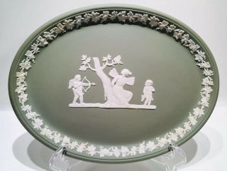 Wedgwood Celadon Jasperware 10 " Oval Tray With Cupid & Psyche