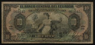 Ecuador (p092b) 10 Sucres 1949 Vg,