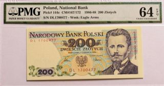 Poland Banknote - 200 Zlotych 1986 - Pmg 64 Epq