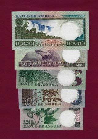 Portugal Angola COMPLETE SET 20,  50,  100,  500,  1000 ESCUDOS 1973 UNC 2