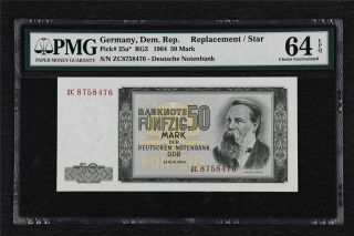 1964 Germany Dem Rep Replacement 50 Mark Pick 25a Pmg 64 Epq Choice Unc