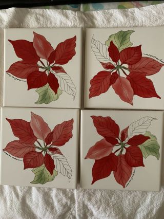 Block Spal Portugal Watercolors Poinsetta Set Of 4 Tile Coasters