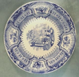 Flow Blue Plate Porcelain - Corsica By E.  C.  8 5/8 Inches