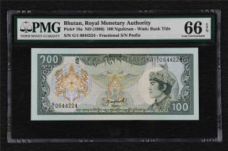 1990 Bhutan Royal Montary Authority 100 Ngultrum Pick 18a Pmg 66 Epq Gem Unc