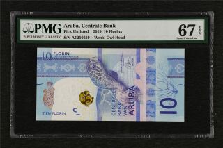 2019 Aruba Central Bank 10 Florins Pick Unlisted Pmg 67 Epq Gem Unc