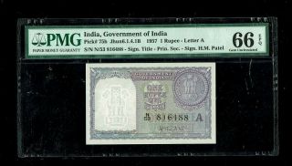 Republic Of India | 1 Rupee | 1957,  H M Patel | P 75b | Pmg - 66 Epq