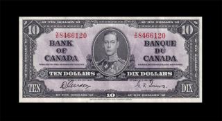 1937 Bank Of Canada Kgvi $10 Gordon & Towers " Y/d " ( (ef,  /aunc))