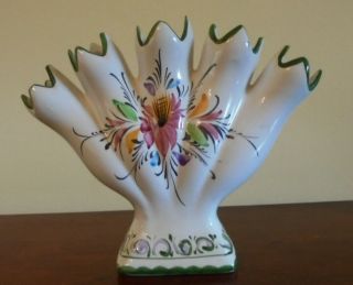 Vintage Rc&cl Hand Painted 5 Finger Bud Vase Made In Portugal - Signed 412