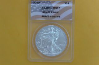 2012 $1 American Silver Eagle Anacs Ms70 Flag Label