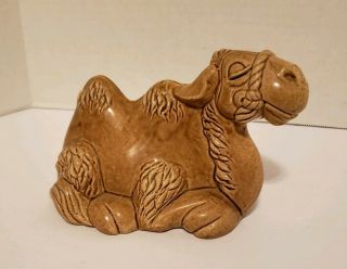 Vintage Ceramic Cute Camel Planter Brown Glaze Resting Two Hump Unmarked