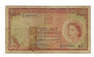 Rhodesia & Nyasaland 10 Shillings 1961.  Jo - 8357