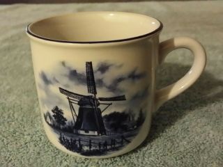 Vintage Ter Steege Delft Holland Windmill Coffee Tea Cup Blauw Hand Decorated