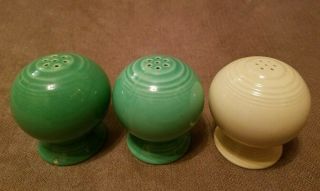 Vintage Fiestaware Ivory & Green Ball Salt & Pepper Shakers,  Homer Laughlin
