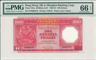 Hong Kong Bank Hong Kong $100 1987 S/no 666xx6 Pmg 66epq