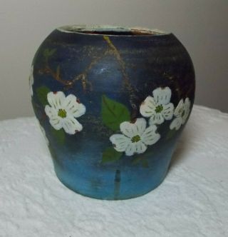 Brown Pottery Arden,  Nc,  Decorated Vase Painted Blue With Dogwood Flowers