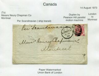 Uk Gb - London 1873 Transatlantic Cover To Montreal,  Canada - Per Scandinavian