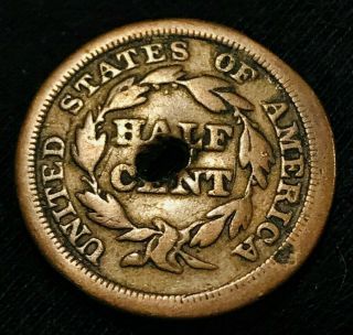 1849 Braided Hair Half Cent Large 1/2c Sharp Holed Collectible Us Coin Ccc159