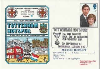 29 September 1981 Tottenham H V Ajax Cup Winners Cup Dawn Football Cover