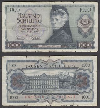 Austria 1000 Schilling 1966 (vg) Banknote P - 147a
