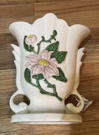 Pretty Vintage Hull Light Pink Magnolia Double Handle Vase 2