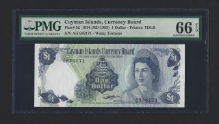 1974 (1985) Cayman Islands $1 Dollar,  P - 5d " A/5 " Pmg 66 Epq Gem Unc,  Qeii