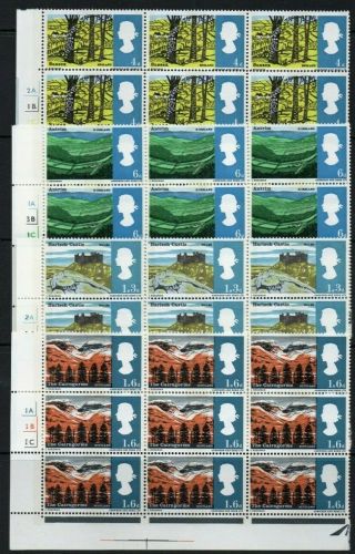 Gb 1966 Landscapes In Corner Mnh Blocks Of Nine With Cylinder Numbers