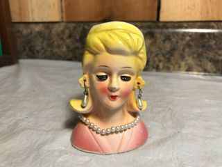 Vintage Lady Head Vase With Pearl Earrings And Necklace