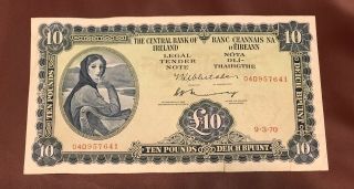 Ireland Republic Central Bank 10 Pounds 1970 Pick 66b Lady Lavery Collectible