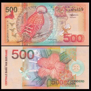 Suriname 500 Gulden,  2000,  P - 150,  Bird,  Unc