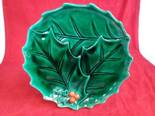 Lefton Green Holly Leaf Berry Holiday Christmas Winter Plate Candy Nut Dish Gl10
