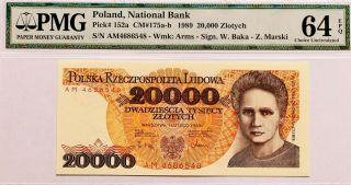 Poland Banknote - 20000 Zlotych 1989 - Pmg 64 Epq