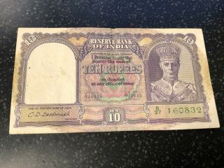 1943 1944 Ten 10 Rupees Reserve Bank Of India Banknote Pmg 55
