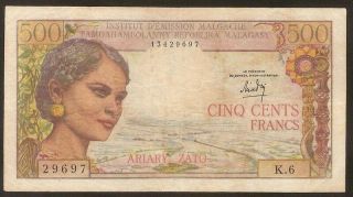 Madagascar 500 Francs 1966 - F - Pick 58a (1)