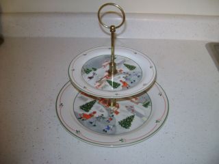 Vintage Sango China " Silent Night " 2 Tiered Serving Tray