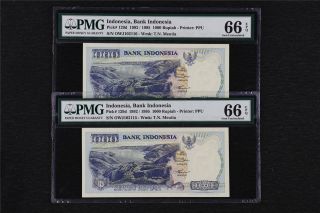 1992/1995 Indonesia Bank Indonesia 1000 Rupiah Pick 129d Pmg 66 Epq Gem Unc 2p